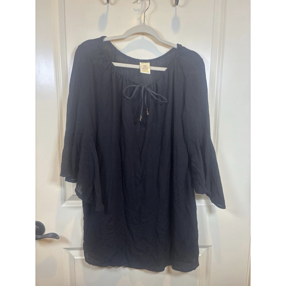 Anne Cole Women's Swim Cover Up Black Ruffle Sleeve 100% Rayon M/L Resort